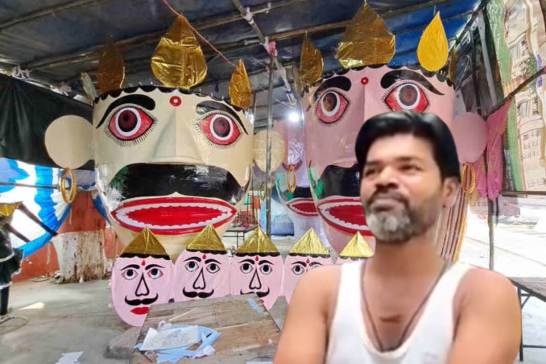 विजयादशमी: मोहम्मद अहमद और उनके साथियों ने तैयार किया 70 फ़ीट ऊंचा रावण का पुतला